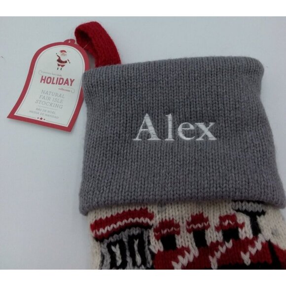 Pottery Barn Kids Alex Natural Fair Isle Train Wool Christmas Xmas Stocking - Picture 15 of 16